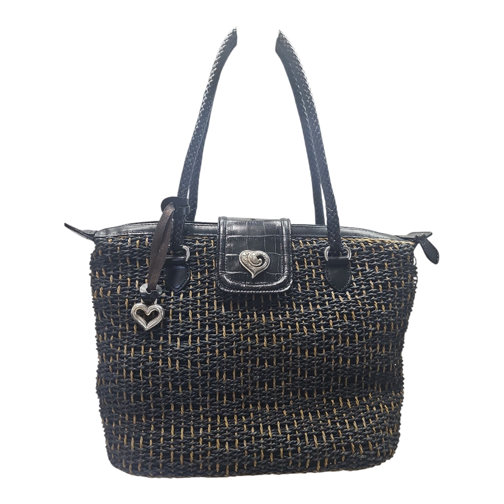 EUC, Brighton: Black and Tan Tote, Woven Texture With Cute Heart Feet